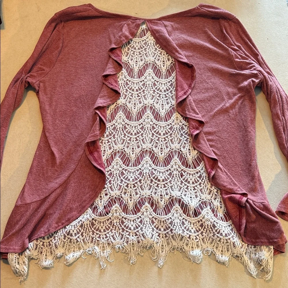 4XL Elegant Lace Back Women Top - Maroon